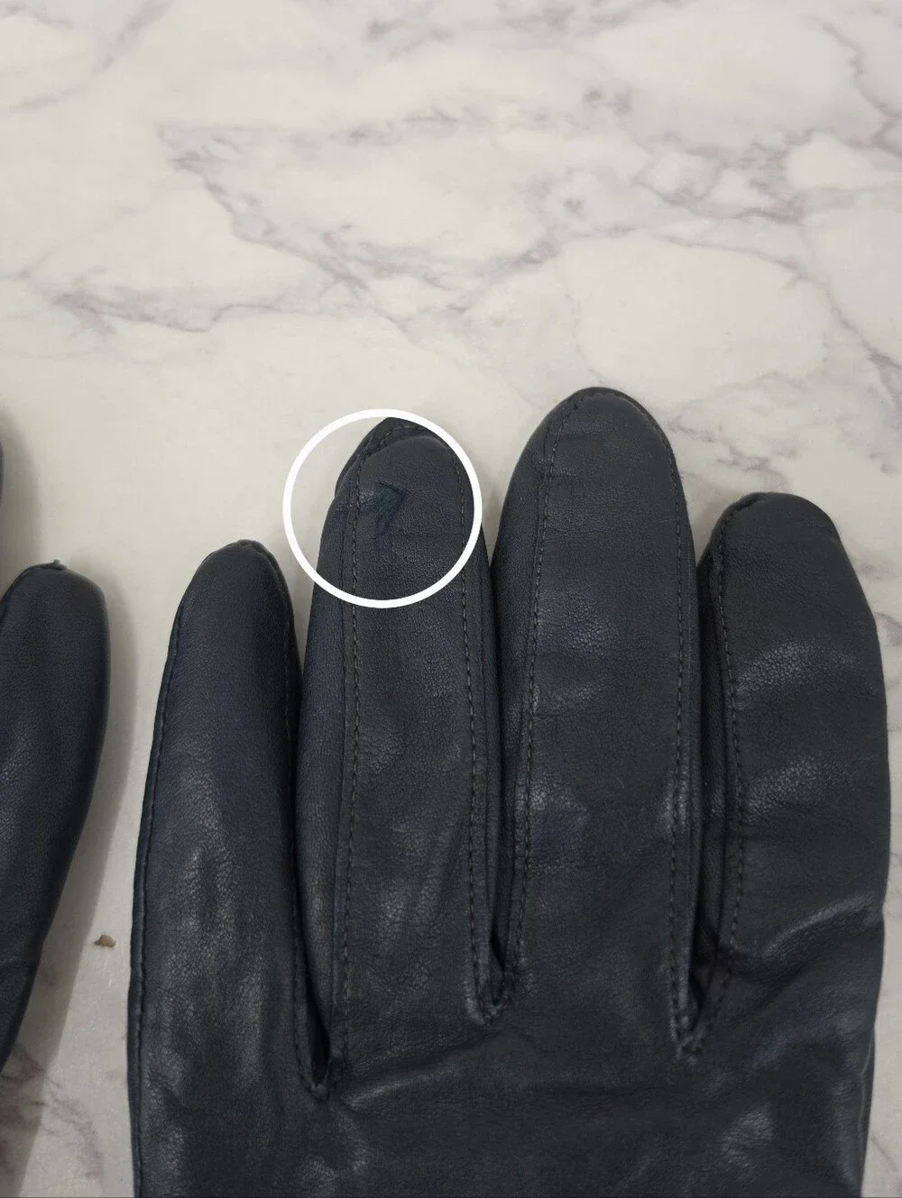 Vintage Navy Leather Short Driving Gloves with Taupe Button Detail and Trim